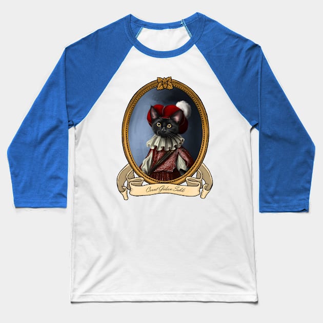 Renaissance Cat - Count Gideon Sable (A Black Cat) Baseball T-Shirt by JMSArt